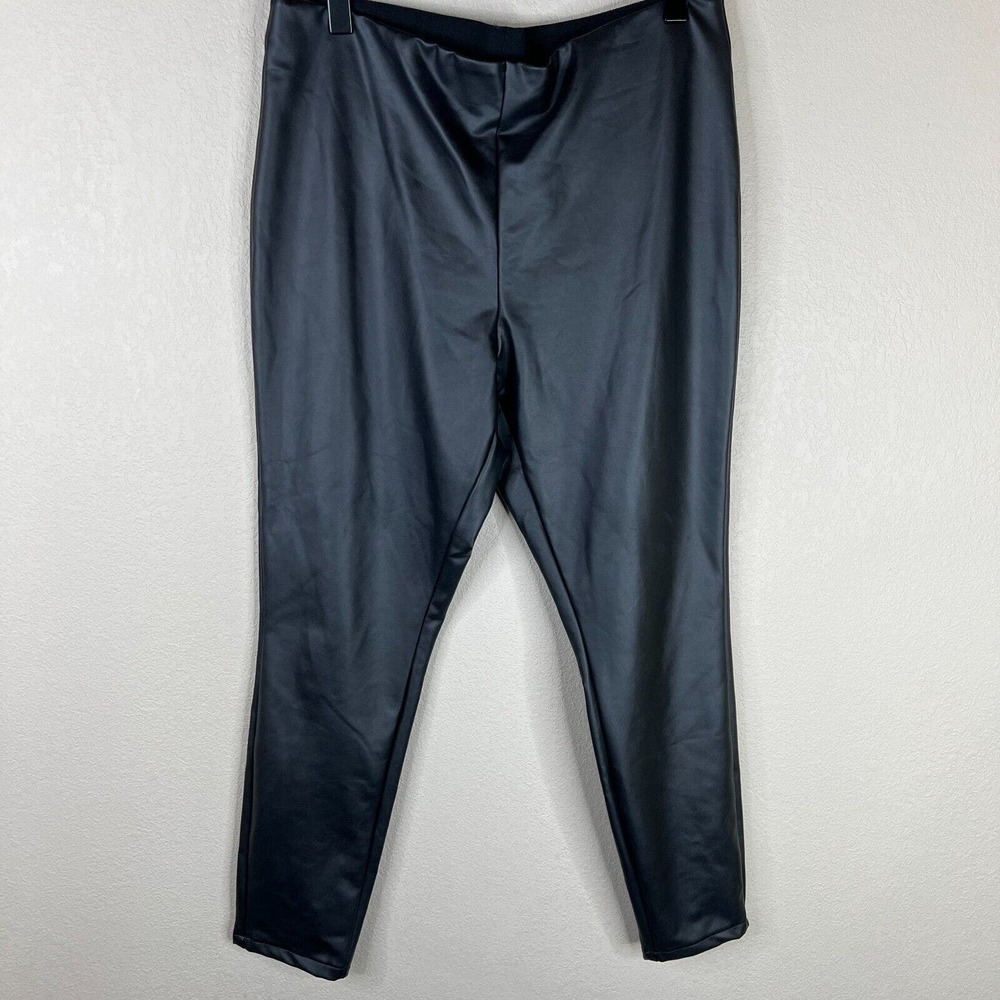 A New Day Womens Legging Pants Size XL Black Faux Leather‎ High-Waist Stretchy